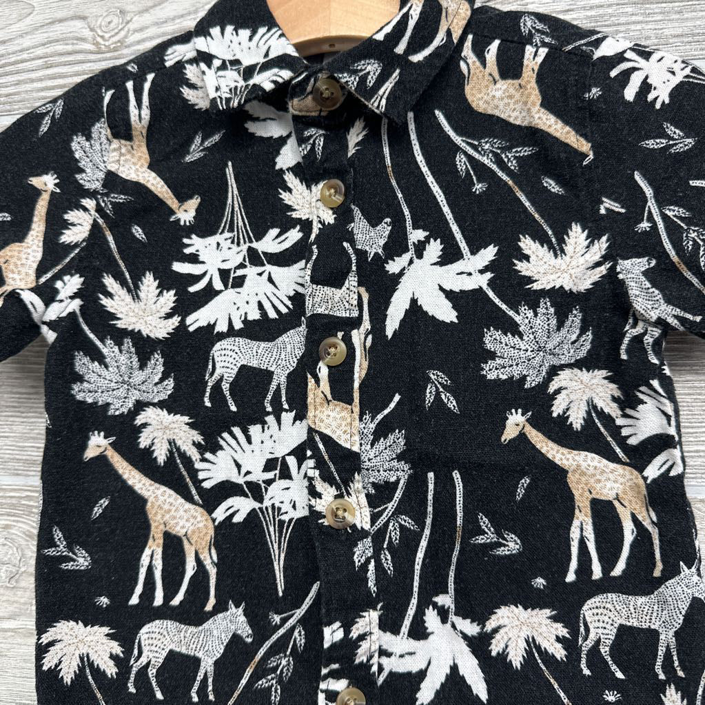Button Up SS Shirt Trees, Giraffe, 6-12M