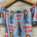 Handmade Off Shoulder Romper Chucky & LV 6-12M
