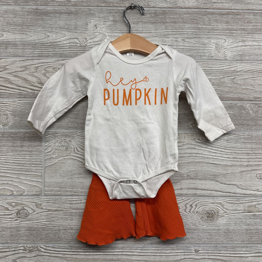 LS Bodysuit Hey Pumpkin & Ribbed Flare Pants 6-9M