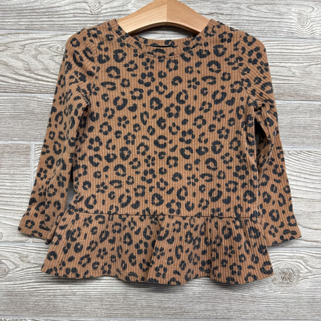 Ribbed Peplum Animal Print Shirt 3t