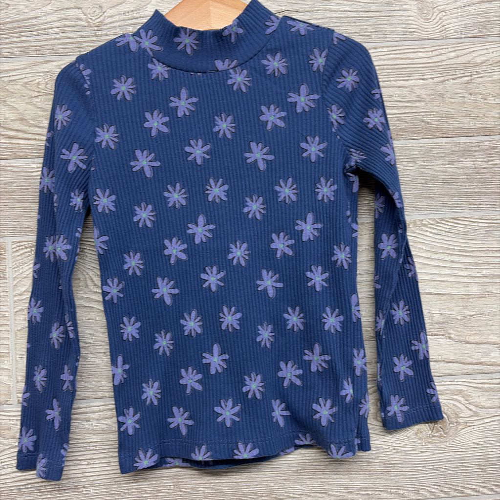 Mock Neck Ribbed Shirt Flowers 5t