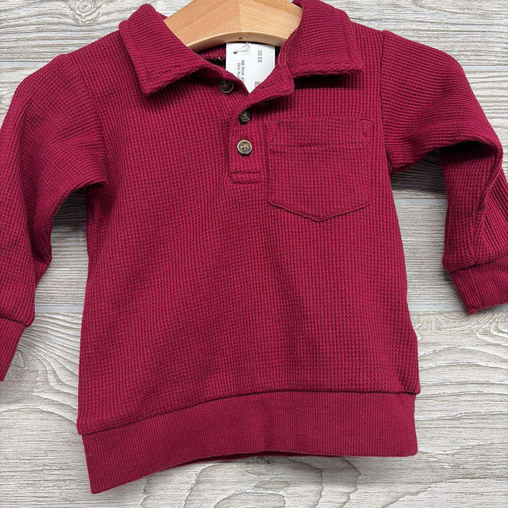 Henley Waffle Knit Shirt W/ Pocket 6M
