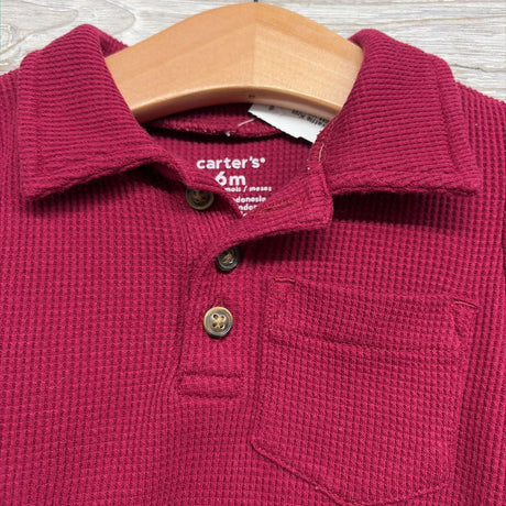 Henley Waffle Knit Shirt W/ Pocket 6M