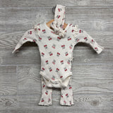 Ribbed Bodysuit, Pants & Head Wrap Bows W/ Hearts 3-6M