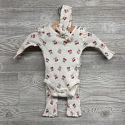 Ribbed Bodysuit, Pants & Head Wrap Bows W/ Hearts 3-6M