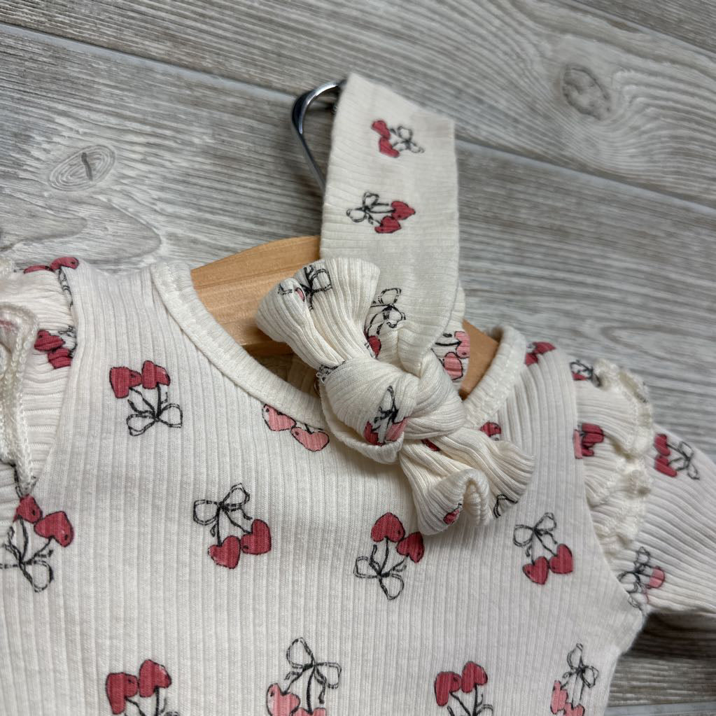 Ribbed Bodysuit, Pants & Head Wrap Bows W/ Hearts 3-6M