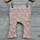 Ribbed Bodysuit Solid & Ribbed Flower Pants & Headwrap 3-6M