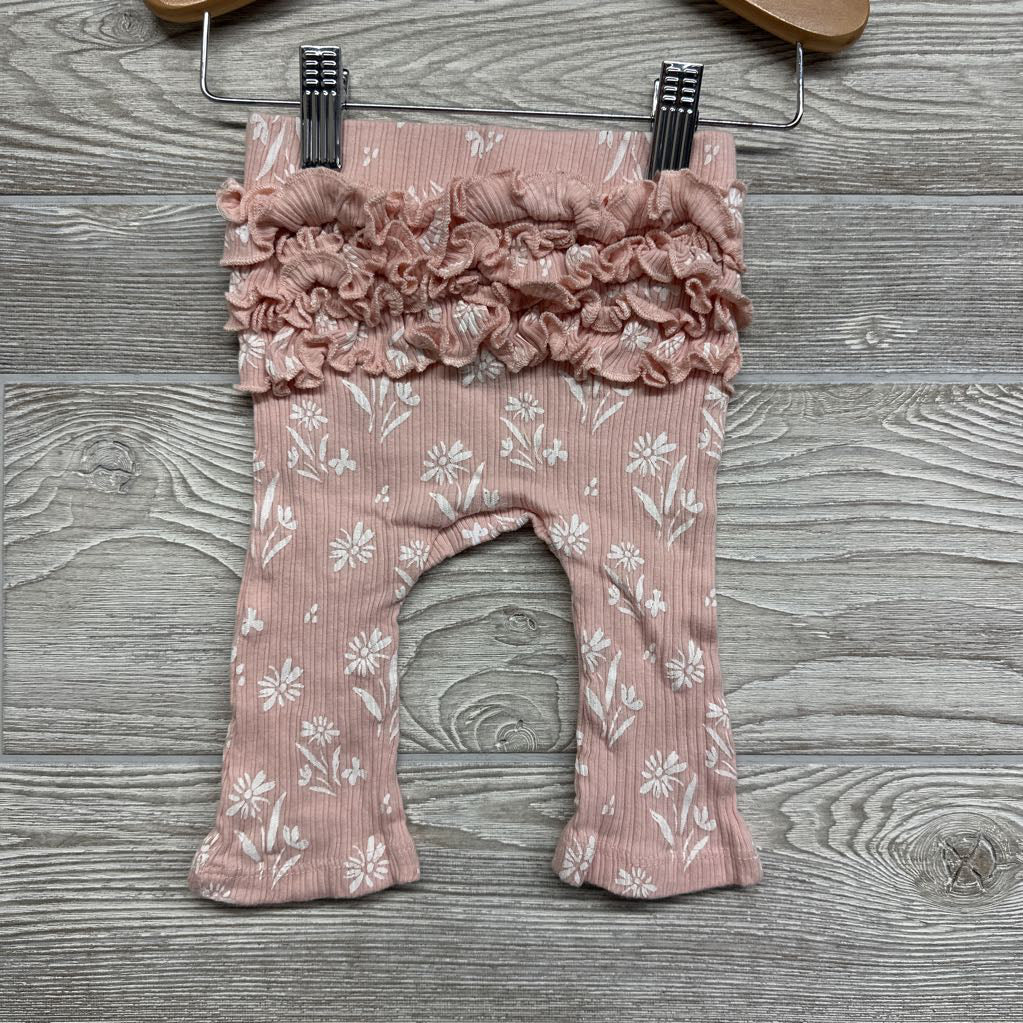 Ribbed Bodysuit Solid & Ribbed Flower Pants & Headwrap 3-6M