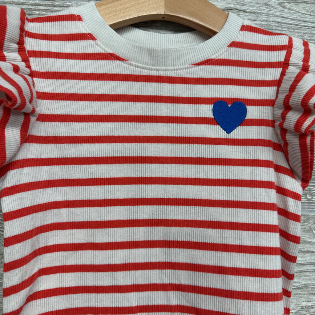 Striped Ribbed Shirt Heart Ruffles