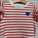 Striped Ribbed Shirt Heart Ruffles