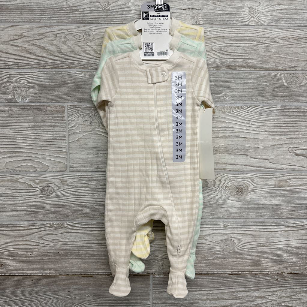 NEW Organic 3 Pk Ribbed Sleep N Play Stripes 3M