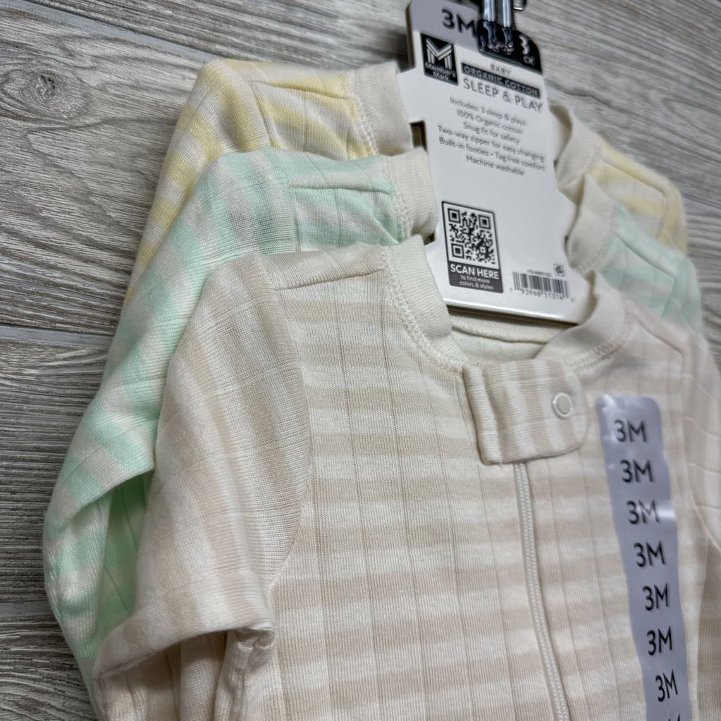 NEW Organic 3 Pk Ribbed Sleep N Play Stripes 3M
