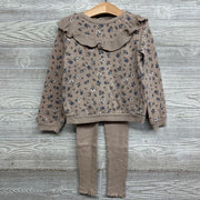 Floral Sweatshirt W/ Ribbed Ruffle & Ribbed Leggings 6