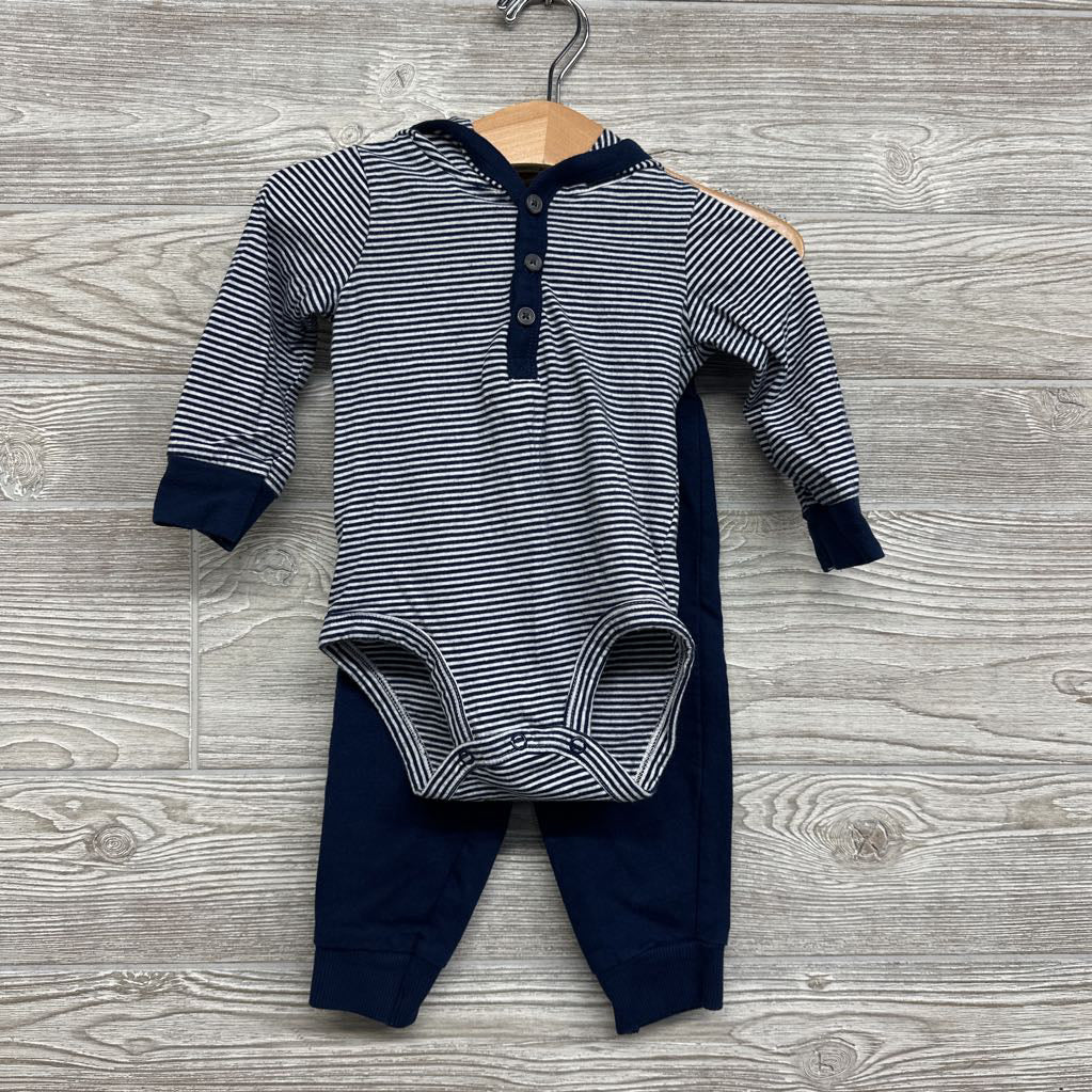 Henley Hooded Bodysuit Stripes & Sweatpants 12M