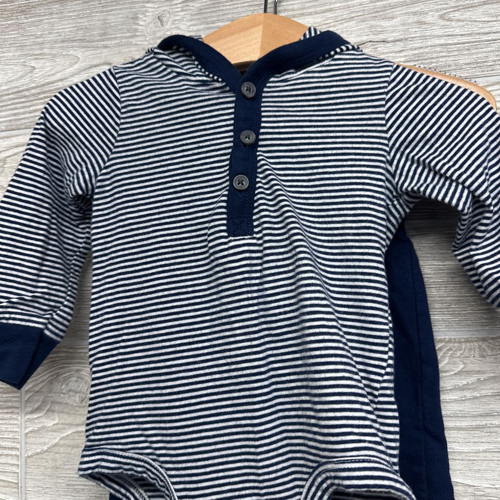 Henley Hooded Bodysuit Stripes & Sweatpants 12M