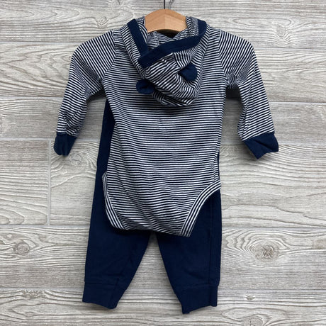Henley Hooded Bodysuit Stripes & Sweatpants 12M
