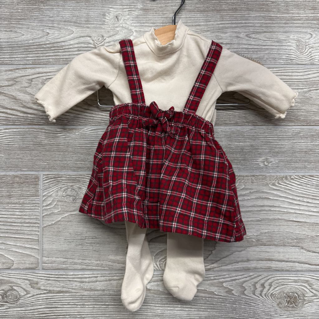 Plaid Jumper & Ribbed Mock Neck Shirt & Tights NB