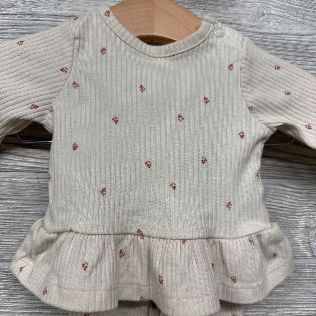 Ribbed Peplum Shirt & Pants Flowers NB