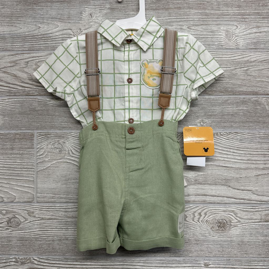 NEW Button Up Shirt Winnie The Pooh & Suspender Shorts 18M