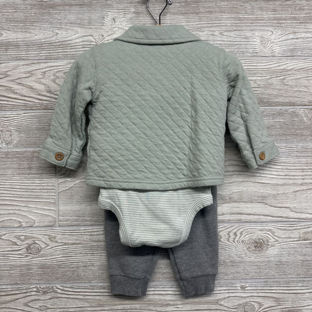 Button Up Quilted Jacket, Bodysuit & Pants 12M