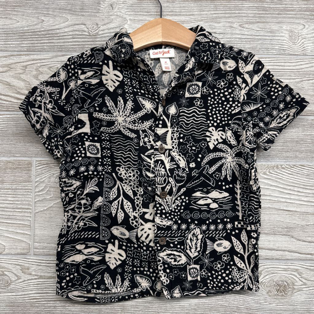 Button Up Shirt Flowers, Lines & Dots 4t