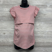 Ribbed Nursing Shirt Stripes W/ Ruffles Large