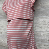 Ribbed Nursing Shirt Stripes W/ Ruffles Large