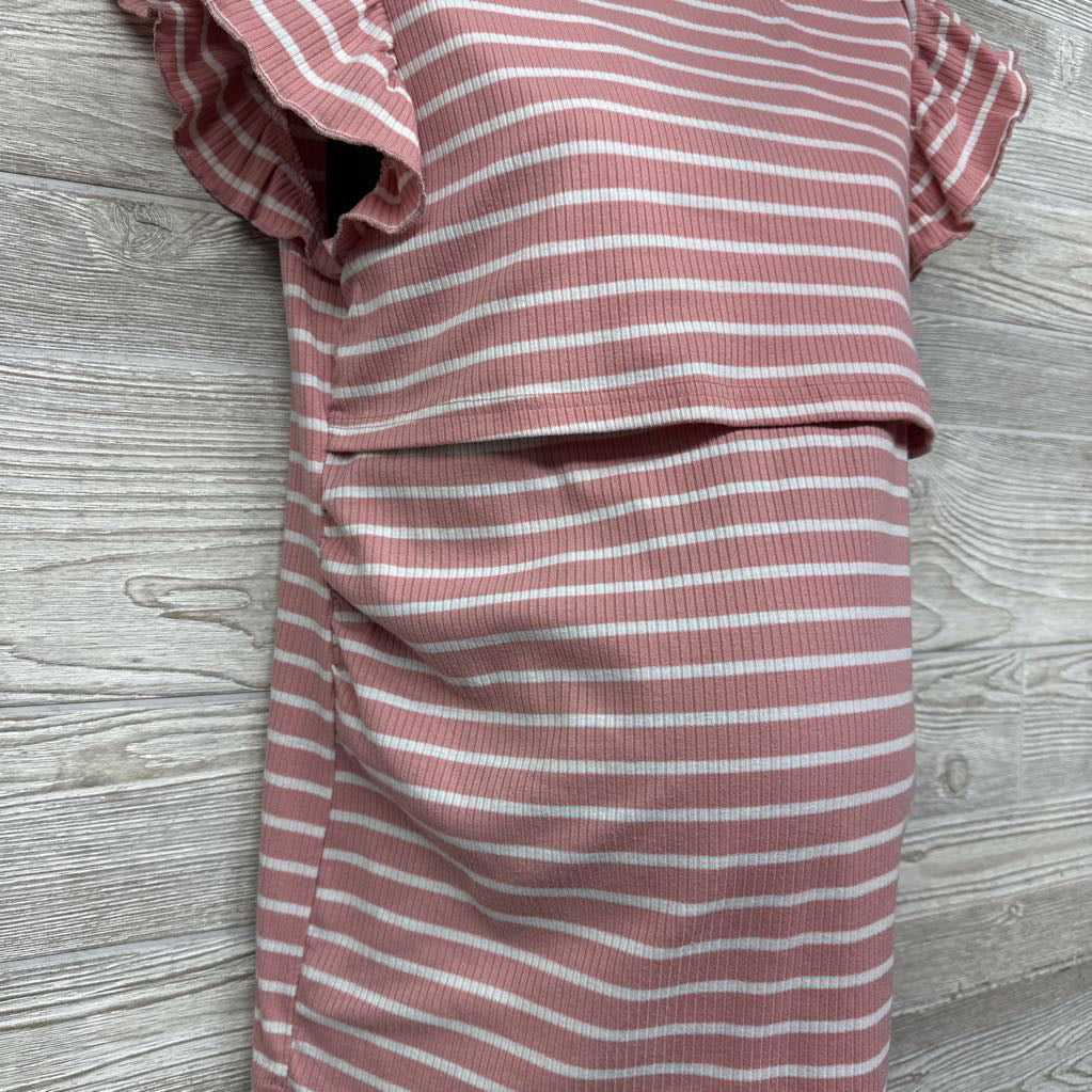 Ribbed Nursing Shirt Stripes W/ Ruffles Large