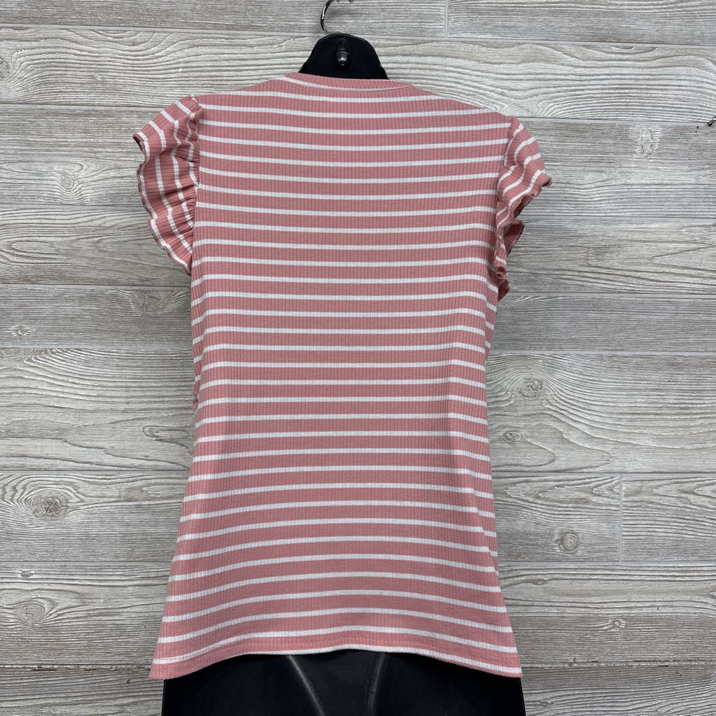 Ribbed Nursing Shirt Stripes W/ Ruffles Large