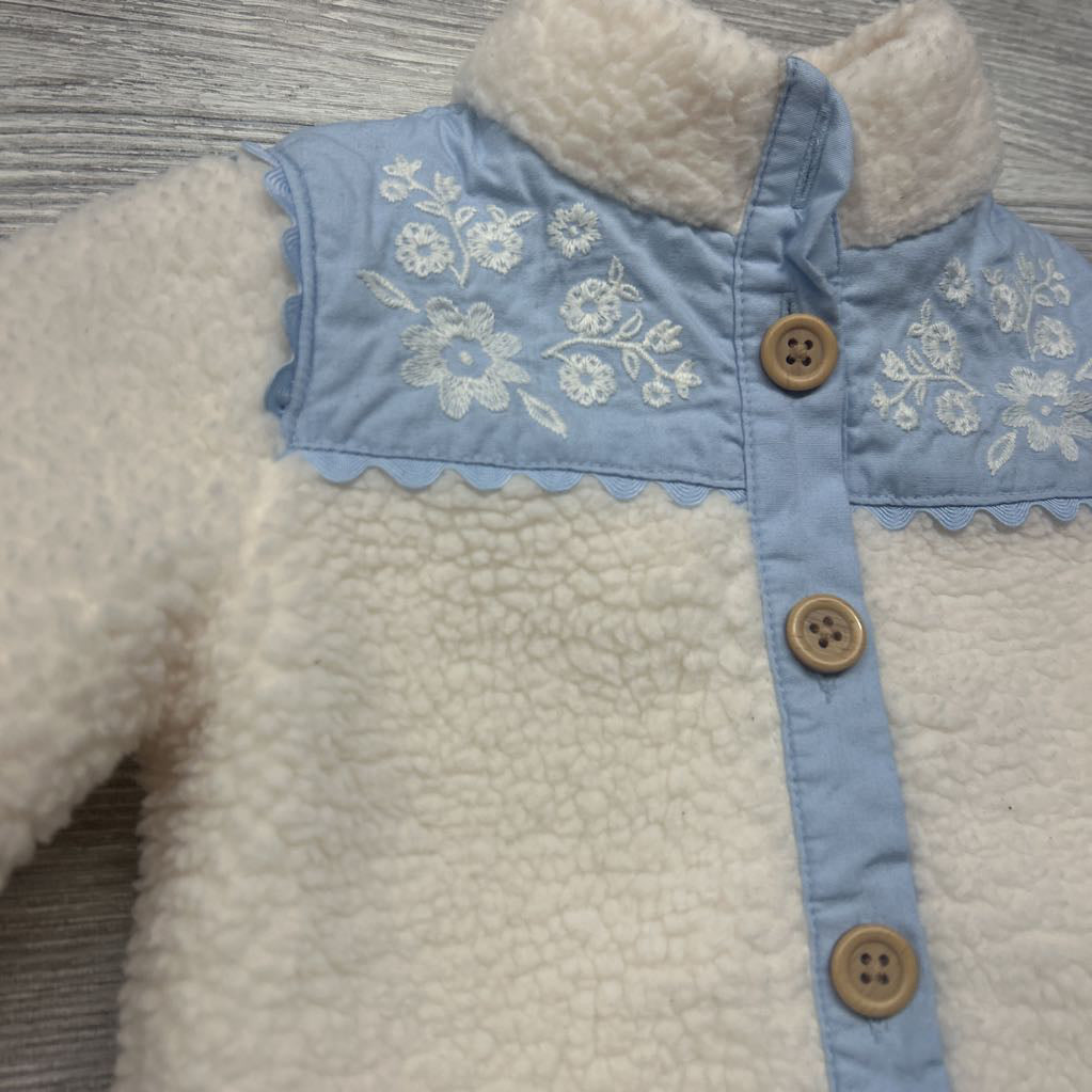Sherpa Button Up Embroidered Flowers 3-6M
