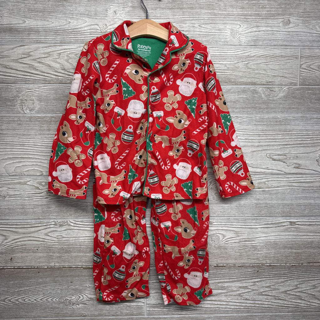 2 Pc Button Up Pj Santa & Rudolph 5t