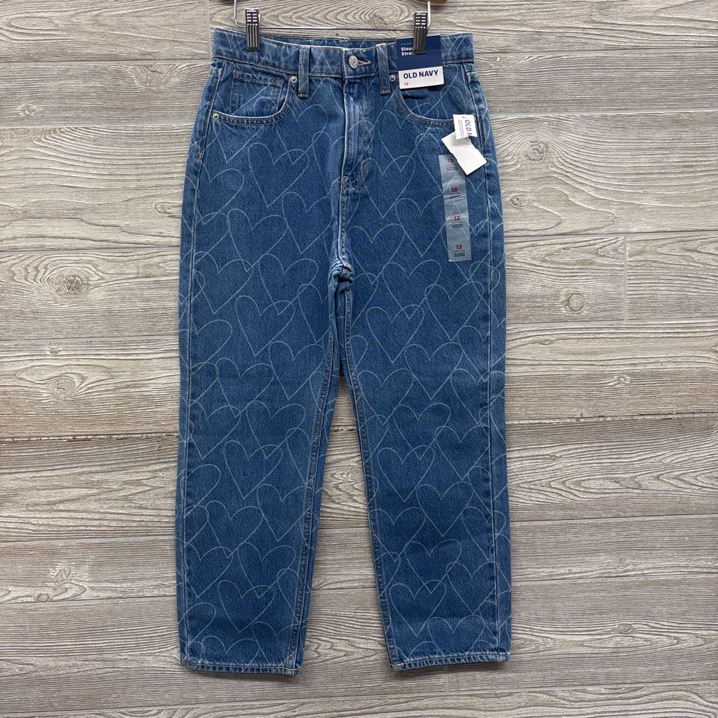 NEW High Rise Slouchy Straight Jeans Hearts 12