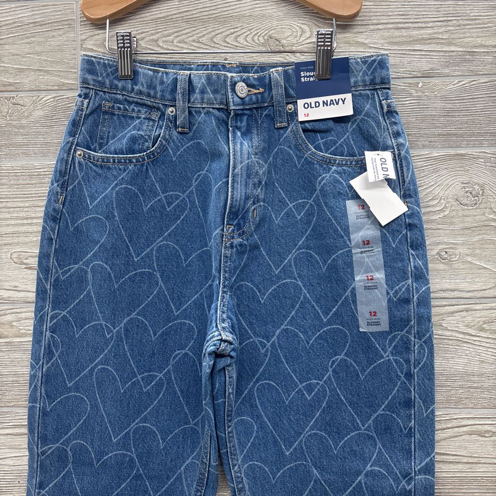 NEW High Rise Slouchy Straight Jeans Hearts 12