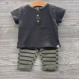 Henley Waffle Knit Shirt & Pants Stripes 0-3M