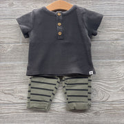 Henley Waffle Knit Shirt & Pants Stripes 0-3M