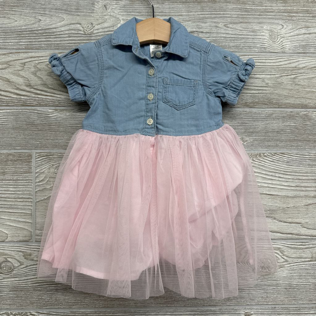 Chambray Button Up & Tulle Skirt Dress 12M