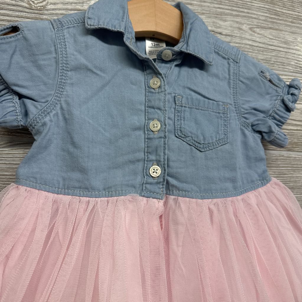 Chambray Button Up & Tulle Skirt Dress 12M