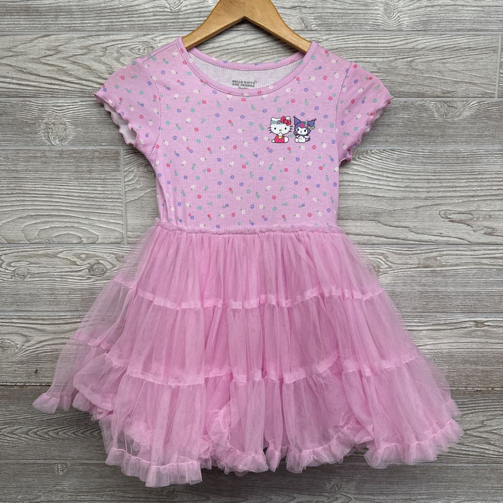 Ribbed Flower Dress W/ Ruffle Tulle 6-7