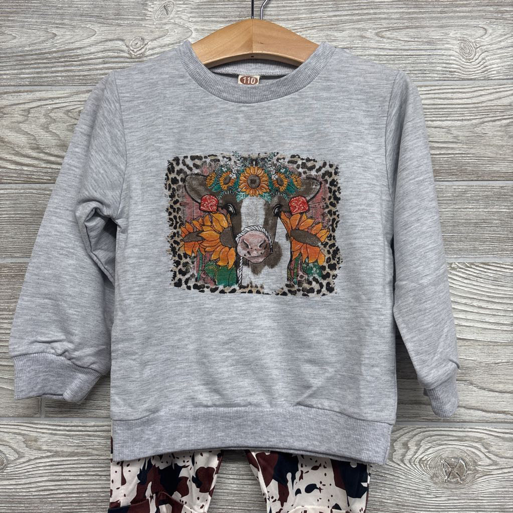 Crewneck Cow W/ Flowers & Flare Cow Print Pants 3t