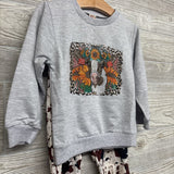 Crewneck Cow W/ Flowers & Flare Cow Print Pants 3t