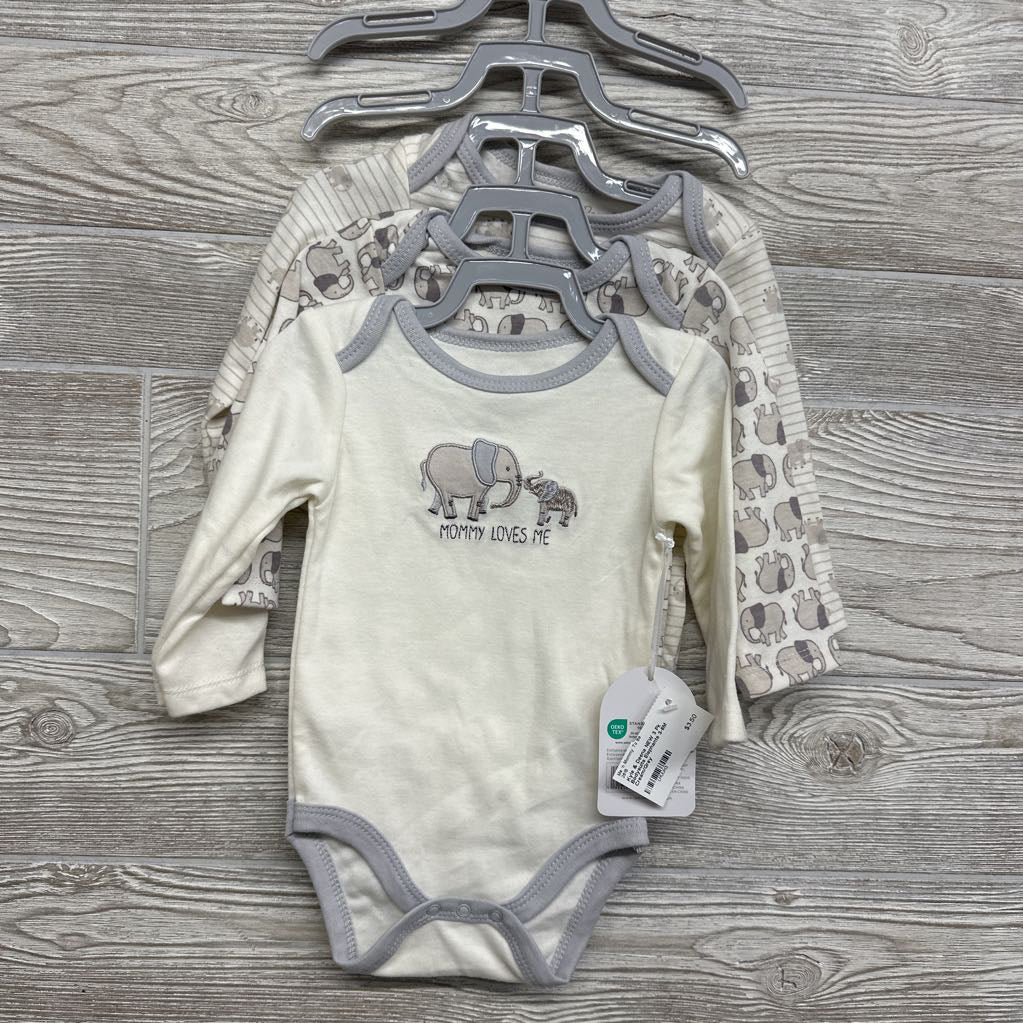 NEW 3 Pk Bodysuits Elephants 3-6M