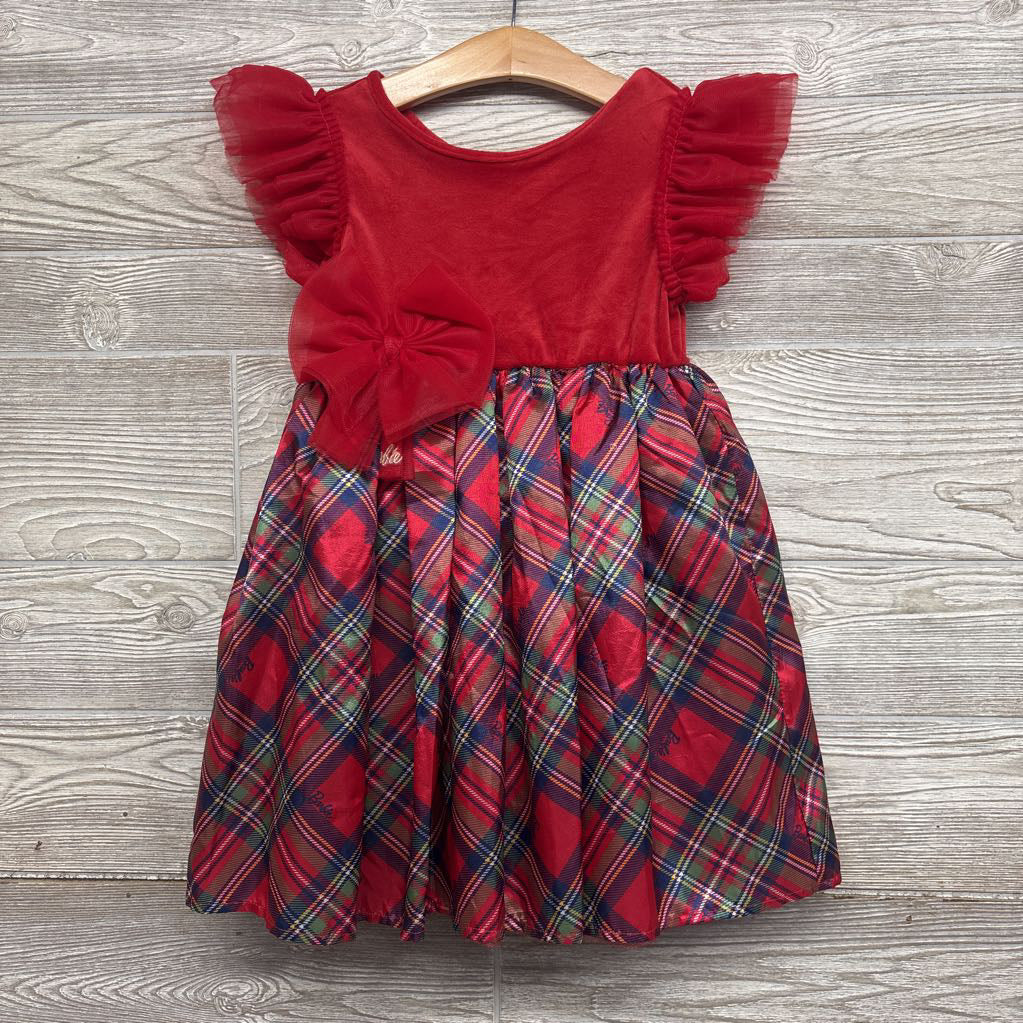 Tulle Flutter Sleeve Velour Dress Plaid Skirt 5t