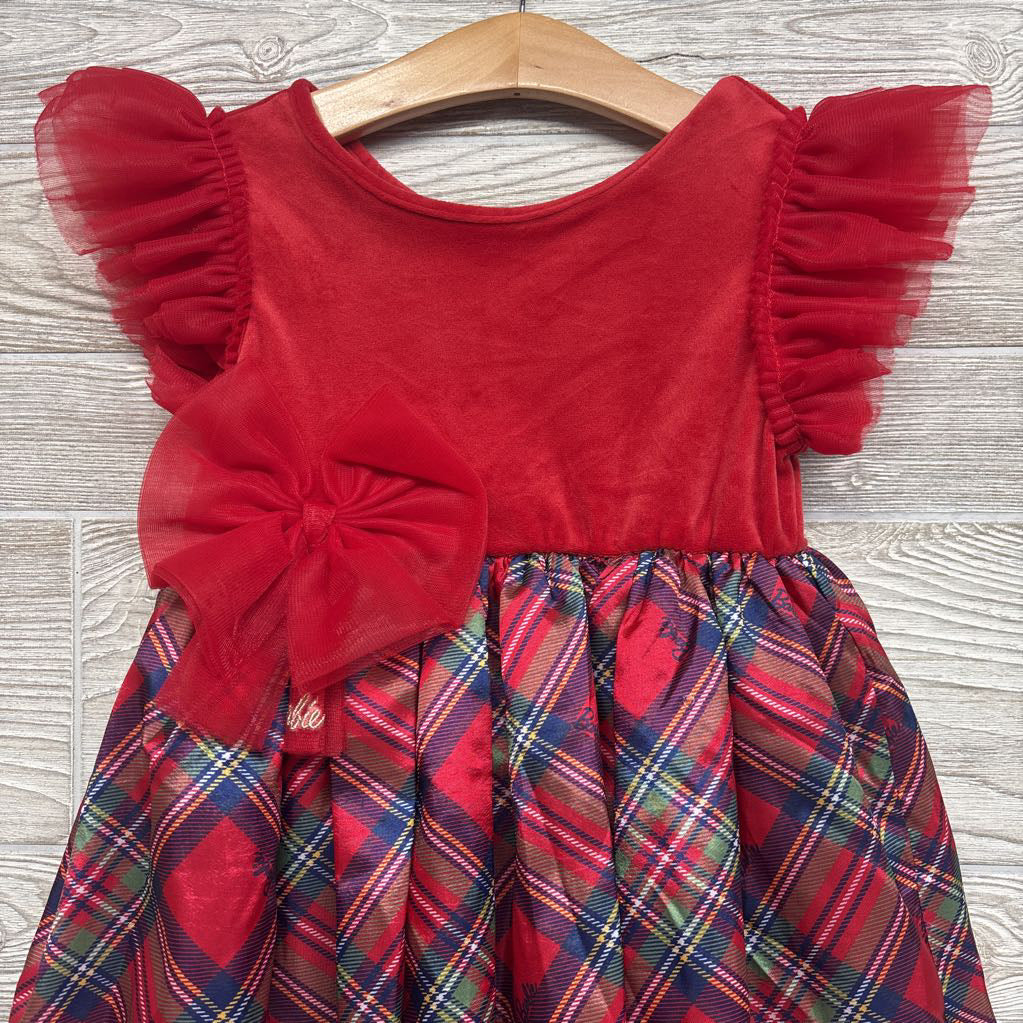 Tulle Flutter Sleeve Velour Dress Plaid Skirt 5t