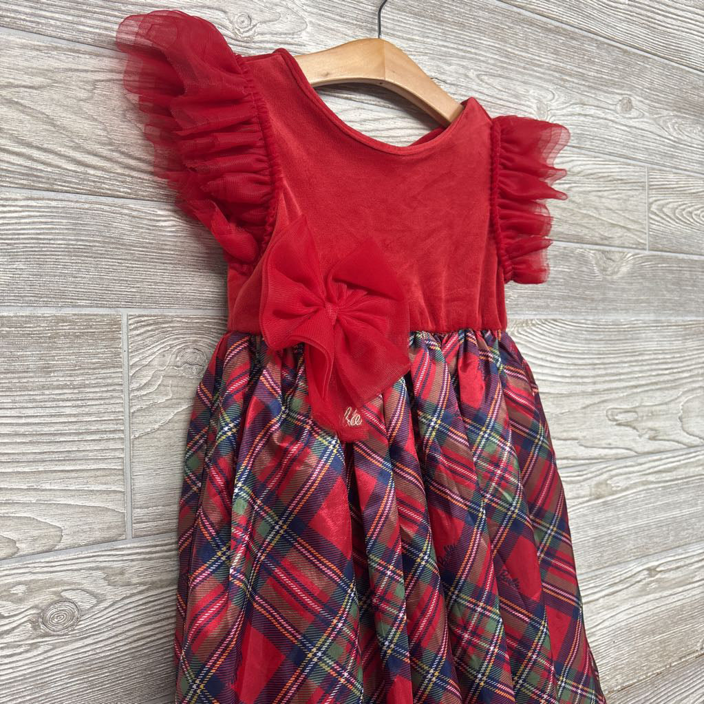 Tulle Flutter Sleeve Velour Dress Plaid Skirt 5t