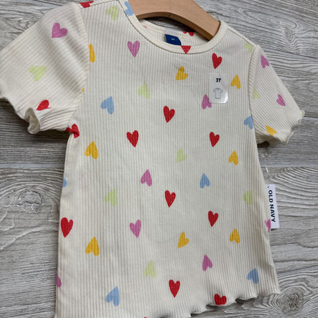 NEW Ribbed Lettuce Trim Shirt Hearts 3t