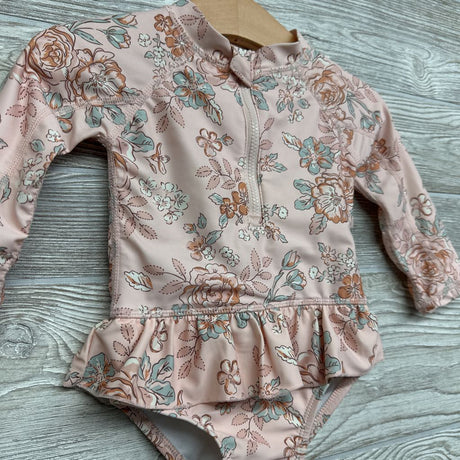 LS Swimsuit Ruffle Flowers 6-9M