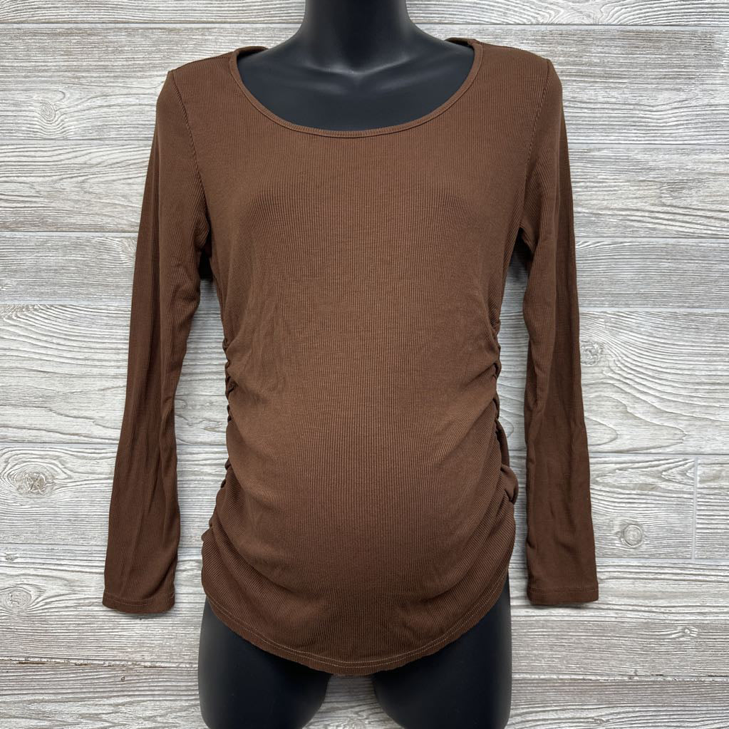 Ruched Ribbed LS Shirt Med