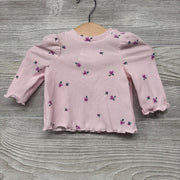 Ribbed Lettuce Trim Shirt Flowers 0-3M