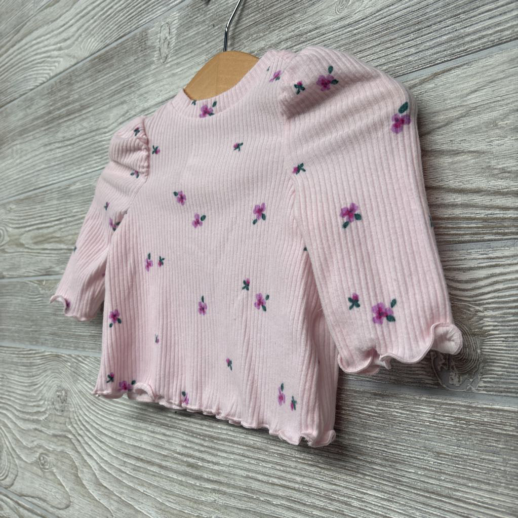 Ribbed Lettuce Trim Shirt Flowers 0-3M