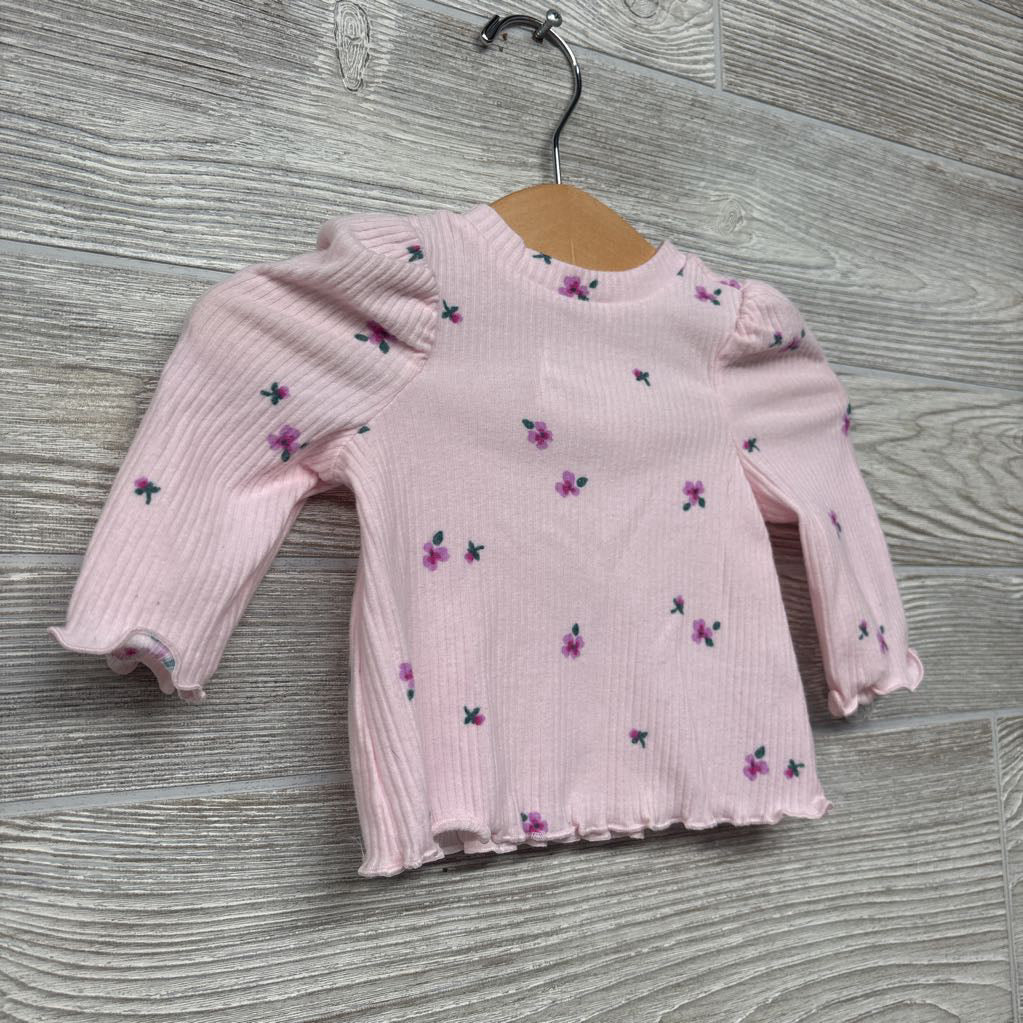 Ribbed Lettuce Trim Shirt Flowers 0-3M